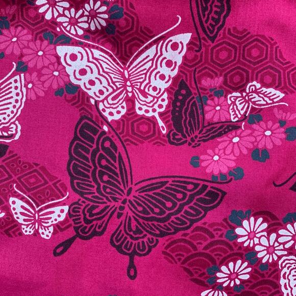 Vintage RM Made in Hawaii Pink Butterfly Dress Black Trim Square Neck Ruffle Hem - Picture 7 of 9